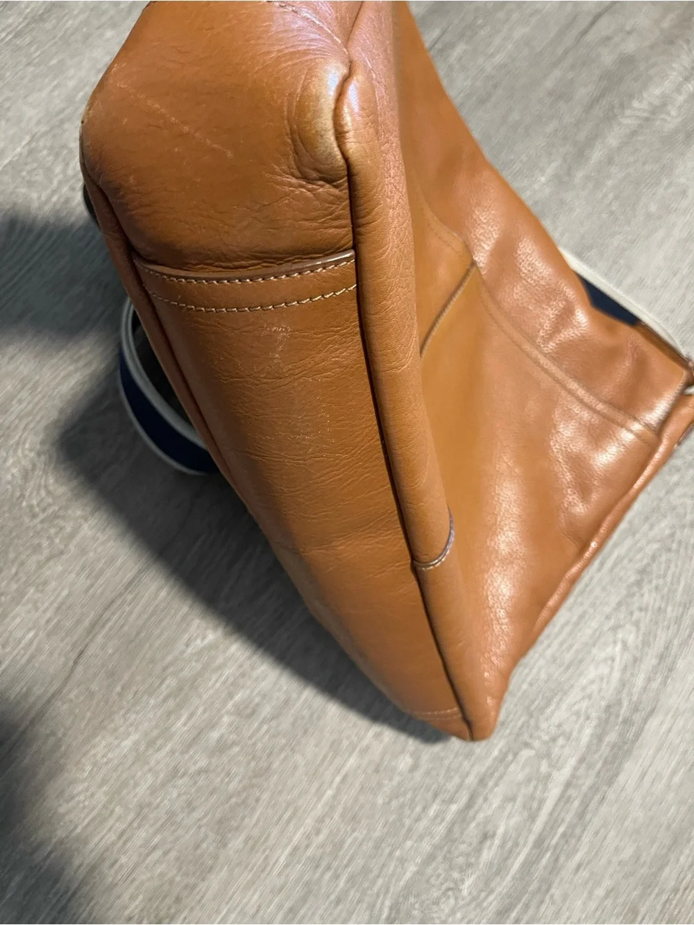 Coach Brown Leather Messenger Bag with Navy-Trim Strap Have Some Rubs Unisex